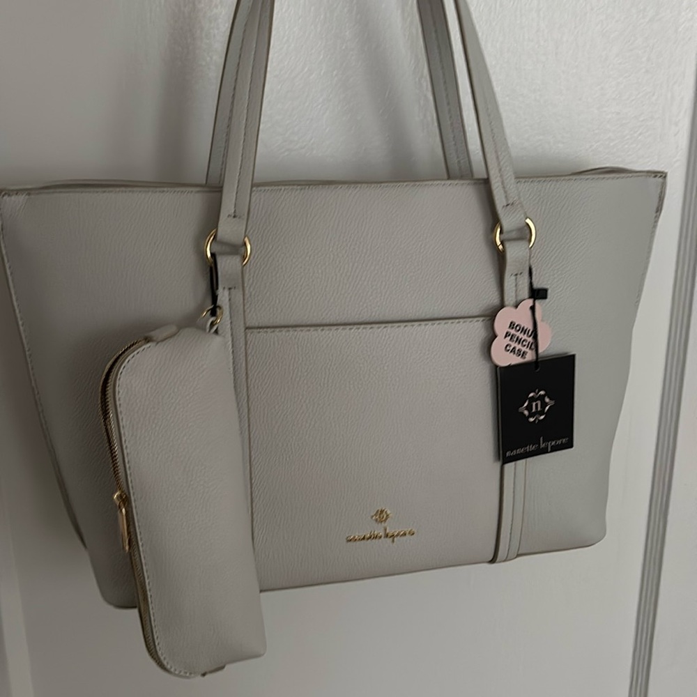 Beautiful leather light grey bag
